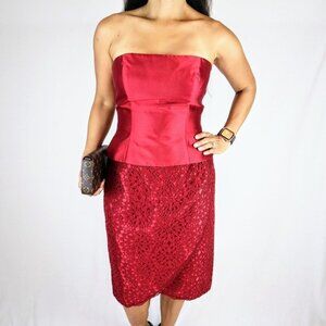 Jovani Red Strapless Lace Sheath Formal Dress $398